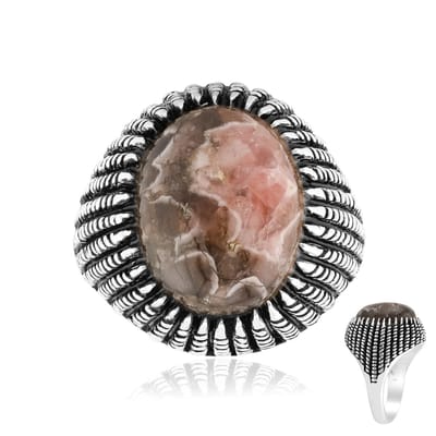 Cavill - Zilveren Ring 925 Sterling Zilver - 4,136 ct Ovale Rhodochrosiet - Antiek Vintage Handgemaakt Uniek Sieraad
