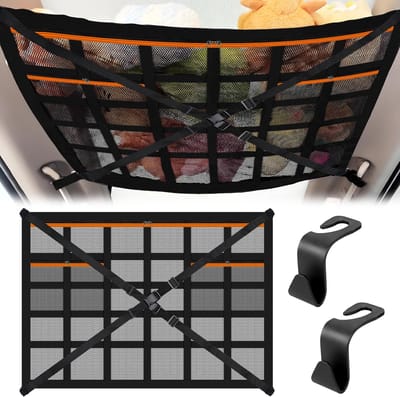Bagagenet voor de auto, 90 x 65 cm, bagage-opslag, netdeken met verstelbare kruisriemen en 3 zakken met ritssluiting, universeel dak, interieur, nettas, compatibel met SUV's, jeeps, bestelwagens en