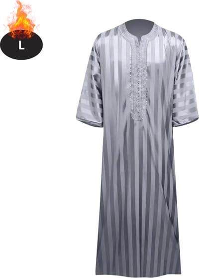 Nivard Islamitische Kleding - Djellaba Heren - Moslim Kleding - Arabisch Mannen Kaftan - Alhamdulillah - Grijs/Wit L