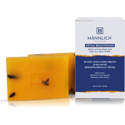 Mannlich 2% Kojic Acid Peeling Zeep met Alpha Arbutine, Glycolzuur, Niacinamide & Actieve Kool | Voor Pigmentatie, Donkere Vlekken, Zonnebrand Verwijdering orange