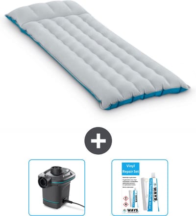 Intex Campingmat - 1-Persoons - 67 x 184 x 17 cm - Blauw - Inclusief Pomp en Reparatieset