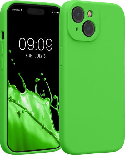 kwmobile telefoonhoesje geschikt voor Apple iPhone 15 - TPU backcover met siliconen coating - Smartphone case in limoengroen