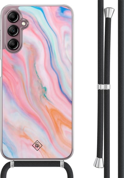 Casimoda® hoesje met koord - Geschikt voor Samsung A14 - Pink Glam - Afneembaar koord - TPU/acryl - Roze