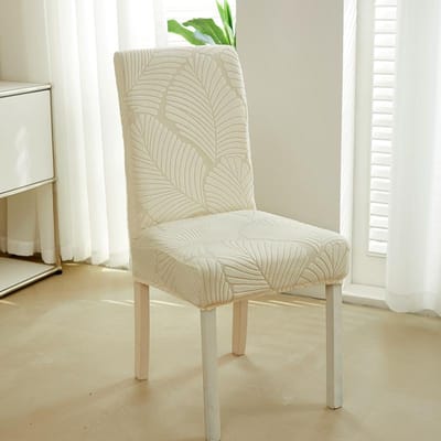 1 stuks Jacquard Effen Kleur Eetkamerstoelhoes Elastisch Stofdicht Zitkussenhoes Anti-vuil Anti-kat Krassen Stoelhoes voor Bruiloft 1PC Chair Cover beige
