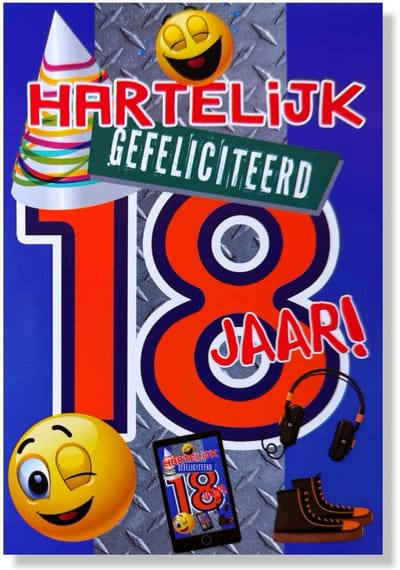 Hoera 18 Jaar! Luxe verjaardagskaart - 12x17cm - Gevouwen Wenskaart inclusief envelop - Leeftijdkaart
