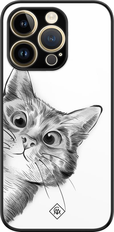 Casimoda® hoesje - Geschikt voor iPhone 14 Pro - Peekaboo - Luxe Hard Case Zwart - Backcover telefoonhoesje - Wit