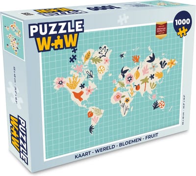 Puzzel Kaart - Wereld - Bloemen - Fruit - Legpuzzel - Puzzel 1000 stukjes volwassenen