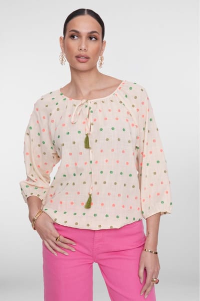 Geisha Blouse Top Met Kwastjes 63251 20 000718 Ecru/green/blush Dames Maat - L