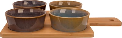 Cosy & Trendy Serveerplank bamboe - 31 x 22 cm - met 4 luxe hapjes/saus/tapas schaaltjes