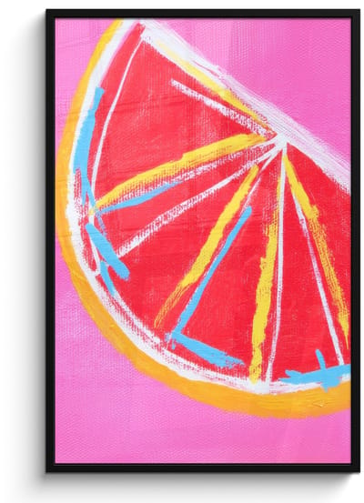Poster in lijst - Fotolijst 80x120 cm - Posters - Grapefruit - Geschilderd - Roze - Strepen - Posterlijst zwart - Decoratie - Wanddecoratie woonkamer - Muurdecoratie slaapkamer