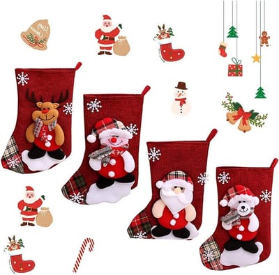 Set van 4 Kerst Sokken Candy Tassen voor de Openhaard - Versieringen voor Kerstmis, Kerstboom en Thuisdecoratie