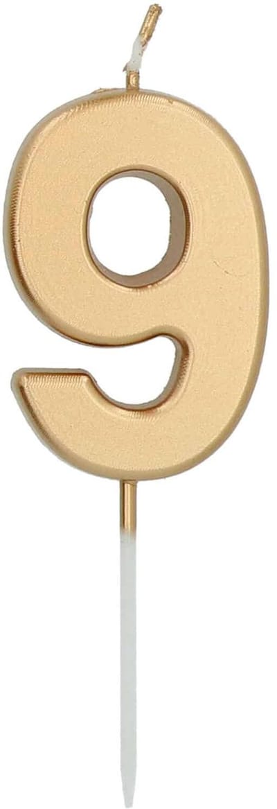 Folat - Kaars cijfer 9 goudkleurig 5 cm
