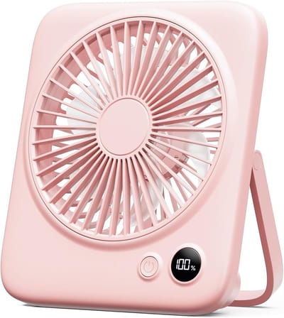 Sounix Mini USB Ventilator - Oplaadbare Tafelventilator - 4000mA Powerbank - LED-scherm - 4 Snelheden - Klein, Stil & Geruisloos - Roze