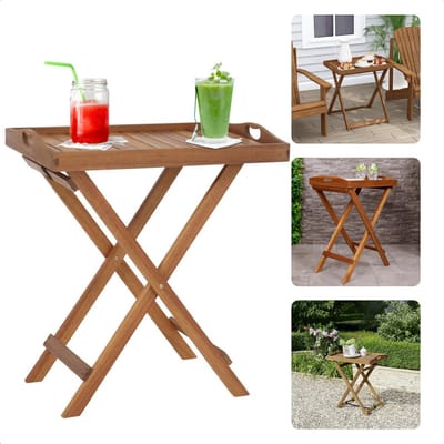 Opvouwbare Acacia Bijzettafel - Multifunctionele Tafel - Tuintafel - Tafeltje voor Buiten - Tuinset Tafel - Houten Opklapbare Dienbladtafel voor Huis en Tuin - 60 x 42 x H65 cm - 4 kg - Inclusief EBOOK