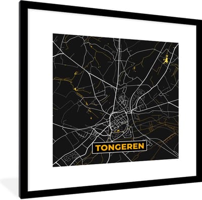 Fotolijst incl. Poster - Stadskaart - Tongeren - Kaart - Gold - Plattegrond - 40x40 cm - Posterlijst