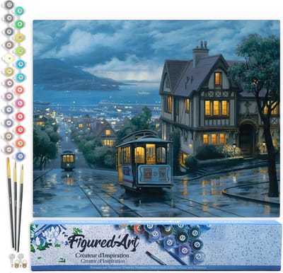 Figured'Art Schilderen op Nummer Volwassenen canvas Tramstation in Crepuscule - Handwerk acrylverf Kit DIY Compleet - 40x50cm zonder frame
