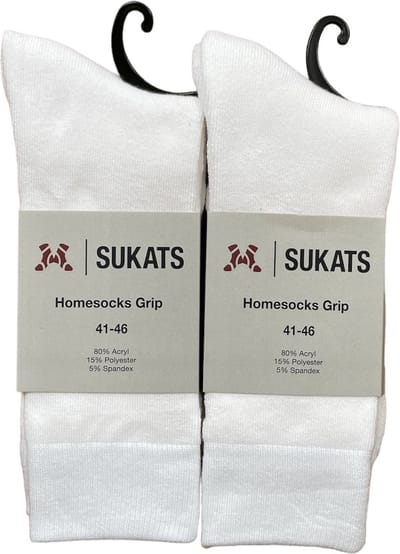Sukats® Huissokken - Antislip sokken - Gripsokken - Bedsokken Heren - ABS - Met Grip - 2 Paar - Maat 41-46 - Wit - Meerdere Maten en Varianten - Verwarmde Sokken