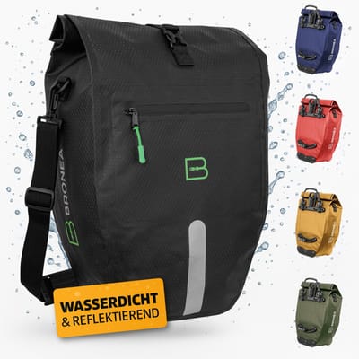 BRONEA 2-in1 Fietstas elektrische fietsen | XXL 28 liter | INNOVATIEF CLICK-SYSTEEM | Afneembare Fietstas - Schoudertas - Handtas - geschikt voor alle bagagedragers | 100% Waterdicht & reflecterend | Inclusief laptop-compartiment | ZWART