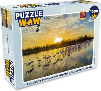 Puzzel Flamingo's in Camargue tijdens de zonsondergang - Legpuzzel - Puzzel 1000 stukjes volwassenen