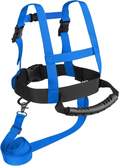 Kinderskiheupgordel - Kinderski- en snowboardgordel - Veiligheidsgordel voor skitraining - Met afneembaar sleeptouw en gemakkelijk te trekken handvat - Geschikt voor beginners - Schaatsen, skateboarden, snowboarden, skeeleren, fietsen (blauw)
