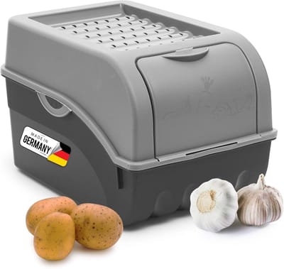 Aardappelbewaardoos | middel 5L | GRIJS | Uiendoos | Stapelbare groentekist, aardappelkist, uienbewaarbak, aardappelmand, fruitcontainer, aardappelkrat, voedselbewaarbak