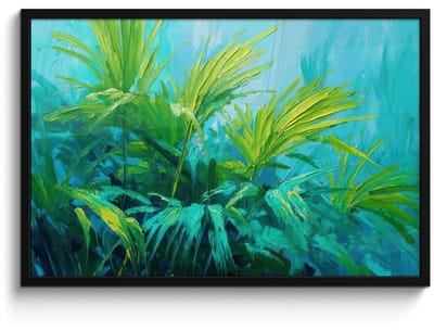 Poster in lijst - Fotolijst 90x60 cm - Posters - Bladeren - Groen - Schilderij - Abstract - Posterlijst zwart - Decoratie - Wanddecoratie woonkamer - Muurdecoratie slaapkamer