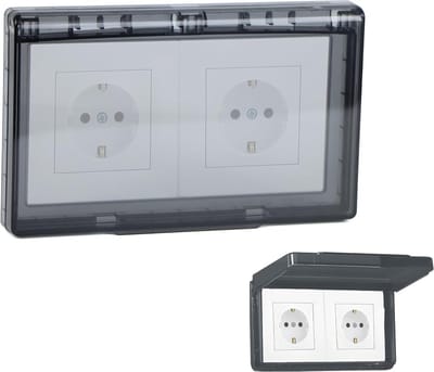 Schakelaarafdekkingen, stopcontactafdekkingen, afdekkingen voor dubbele stopcontacten, 86-type klapstopcontacten, ultradunne waterdichte uitvoering, geschikt voor badkamers, thuis en buiten, zwart, set van 2 stuks