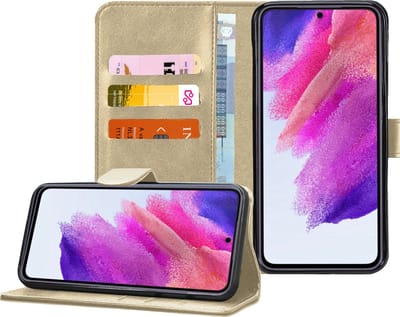 Hoesje geschikt voor Samsung S21 FE - Book Case Magnetische Flip Hoes Cove Portemonnee Rustic Goud