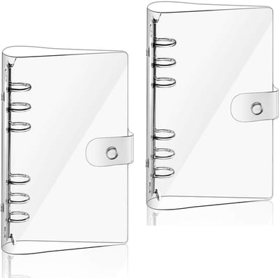 Set van 2 - Ringband - PVC - Transparante omslag - Ringband met 6 gaten - Ringhouder met kliksysteem - Ronde ringband met transparante beschermhoes - Geschikt voor school, vergaderingen, reizen en kantoor - A5 - Transparant