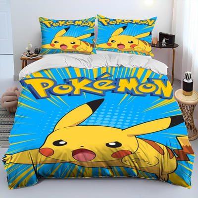 3D Cartoon Pikachu Pokemon Monster Dekbed Beddengoed Set Dekbedovertrek Bed Set Dekbedhoes Kussensloop Queen Beddengoed Set Volwassenen Kinderen EU Double(200*200cm)3pcs