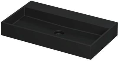 INK United Wastafel Porselein Zonder Kraangat incl. Porseleinen Click Plug en Verborgen Overloop Systeem - 800x450x110 mm - Mat Zwart