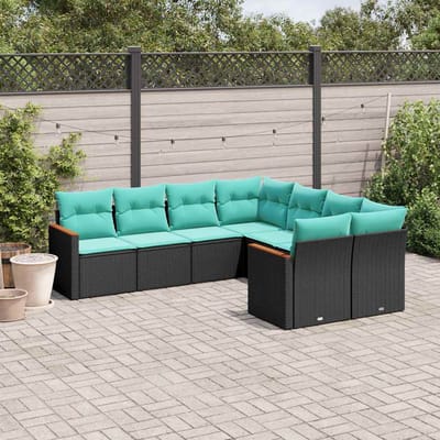 vidaXL - 8-delige - tuinbankset - met - kussens, - zwart - polyrotan