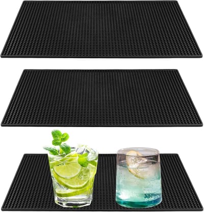 3x Rechthoekige Druipmatten voor Bar en Keuken - Zwart Siliconen Antislip Servies Droogrek