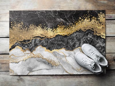 Coloray Deurmat voor binnen - Gouden Deurmat Met Print - Gouden Marmer Binnenmat - Grote Deurmat - Design Deurmat - 60x40 cm