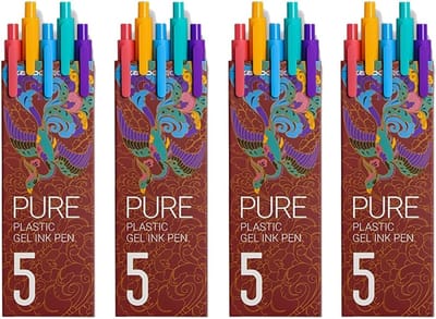 Dailygoods - erofa Set van 4 gelpennen uit de serie National Style Fine penpunt, 20 stuks sneldrogende uittrekbare inktpennen