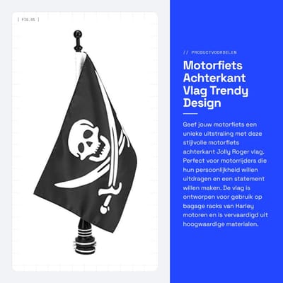 Dailygoods - Motorfiets Achterkant Vlag - Trendy Design - Zwart - Aluminium Vlaggenmast - Voor Harley - Stijlvolle Accessoire - Geschikt voor Bagage Rack