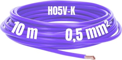Kalitec 10 meter H05V-K 0,5 mm² paarse bedradingskabel I-aderige kabel flexibel I PVC enkeladerig I meeraderig 0,5mm2 I bedrading fijnaderige enkele kabel I kabel enkeldraads schakeldraad vlamvertragend