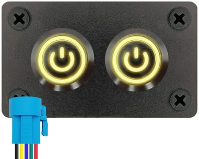 ProRide Metalen drukschakelaars in Tweevoudig inbouwpaneel 220V ON-OFF - 19mm - IP67 - LED indicatie Geel