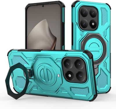 Hoesje geschikt voor Xiaomi 15T | Compatibel met MagSafe / Qi2 | 360° Draaibare Magnetische Standaard | Back Cover Kickstand Ring | Licht Blauw