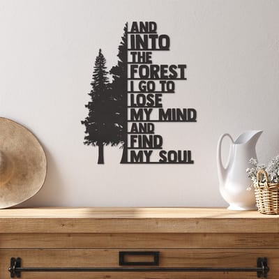 Wanddecoratie In To The Forest I Go - Muurdecoratie Natuur - Muurdecoratie Hout - Wanddecoratie Hout - Muurdecoratie Woonkamer - Wanddecoratie Woonkamer - Wanddecoratie Industrieel - Wanddecoratie Dieren - Home Decor - Wall Line Art - 35.5 x 29 cm