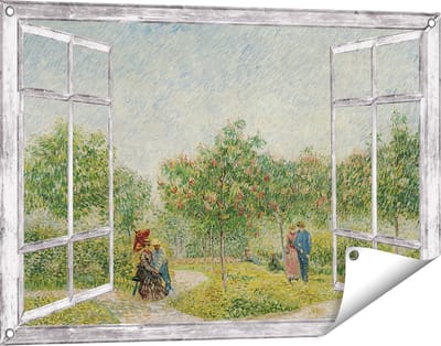 Gards Tuinposter Doorkijk Tuin met Geliefden - Vincent van Gogh - 90x60 cm - Tuindoek - Tuindecoratie - Wanddecoratie buiten - Tuinschilderij