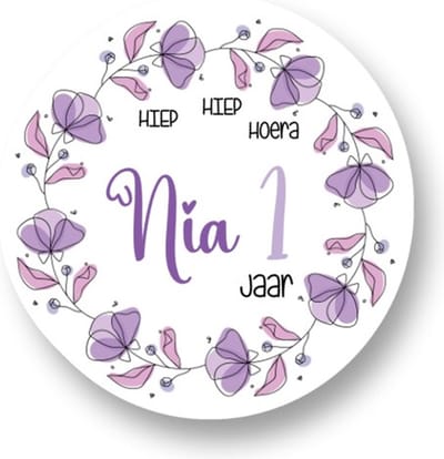 20x Traktatie stickers met naam en Bloemen - Verjaardag stickers - Flowers - Stickers met naam en leeftijd - Sluitstickers - Kinderfeest Traktatie - Uitdelen - Uitdeeltraktatie - Wensetiket - Rond - 40mm - Glossy sticker
