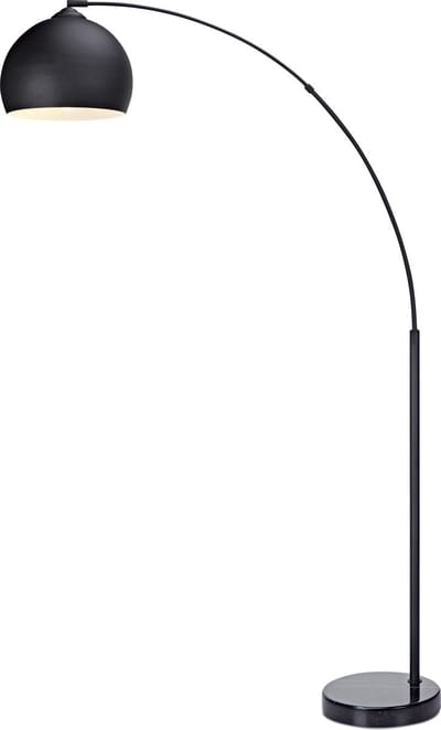 Teamson Home Arquer Booglamp - Zwart Lampenkap - Zwart Marmer Baseren - 170 cm hoog