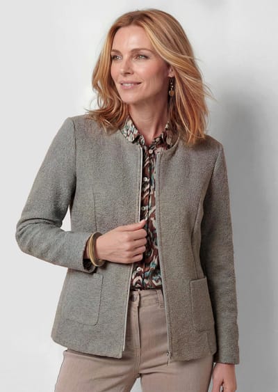 Jas in bouclélook met katoen - camel / gedess. - Gr. 19 van Goldner Fashion