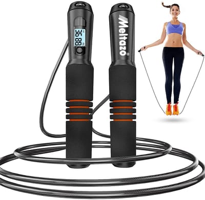MELTAZO Springtouw met Teller, Smart Skipping Rope Fitness, Fitness Springtouw, Springtouw Sport, Springtouw Teller, Springtouw Volwassenen, Verstelbare Springtouw, Smart Jumping Rope, Sport Touwtje Springen voor Gewichtsverlies - Crossfit (Zwart)