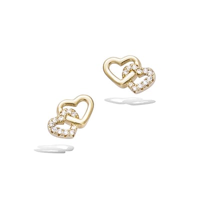 CHIVAL - Oorbellen Hoogwaardig Verguld Goudkleurig "Connected Heart Studs" - Elegant, Hartjes, Hypoallergeen, Luxe, Cadeau voor haar, Zirkonia, Sieraad, Tijdloos, Liefde, Romantiek, Geschenkverpakking, Moederdag