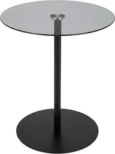 Metalen bijzettafel rond - Salontafel decoratietafel - Woonkamer decoreren - Glasplaat stabiele voet - 43 x 40 cm - Zwart transparant