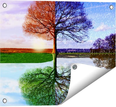 Gards Tuinposter Vier Seizoenen Boom - 50x40 cm - Tuindoek - Tuindecoratie - Wanddecoratie buiten - Tuinschilderij