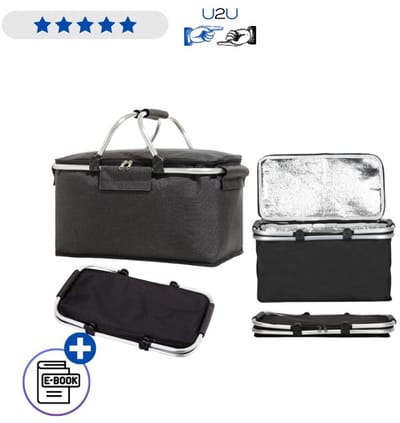 Thermische Picknickmand 30L Opvouwbaar Koelmand Met Isolatie Aluminium Frame Waterdicht Polyester Grote Inhoud Voor Strand Camping Dagje Uit Boodschappen Lichtgewicht Met Antislip Handgrepen En Ritsdeksel Duurzaam En Ruim Met Ebook