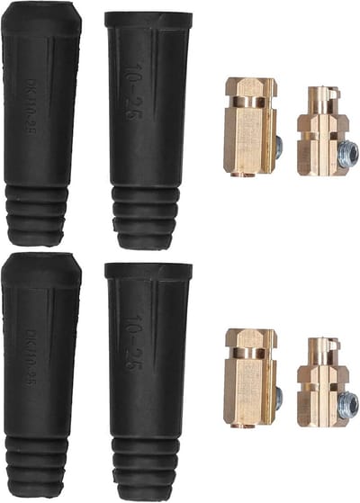 Verbindingsset voor lasdraad, kabelconnector en laslink voor 10-25 mm² kabel - rubber en messing, snelkoppeling, mannelijke en vrouwelijke aansluitingen